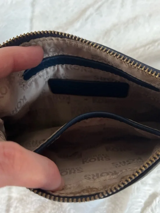 Michael Kors Black Leather Wristlet Bag with Gold MK Emblem - Picture 2 of 3